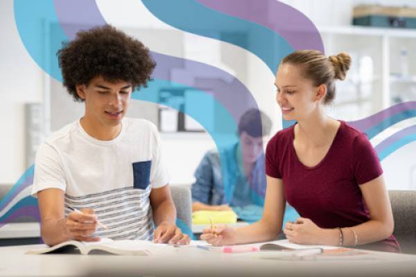 Two students working on school work together